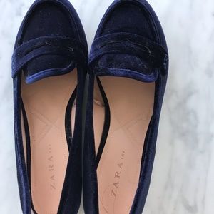 Zara blue velvet flats